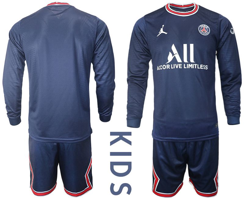 Youth 2021-2022 Club Paris St German home blue Long Sleeve blank Soccer Jersey->youth soccer jersey->Youth Jersey